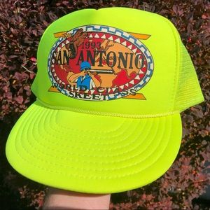 Vintage 1993 Skeet Shooting neon trucker snapback hat cap